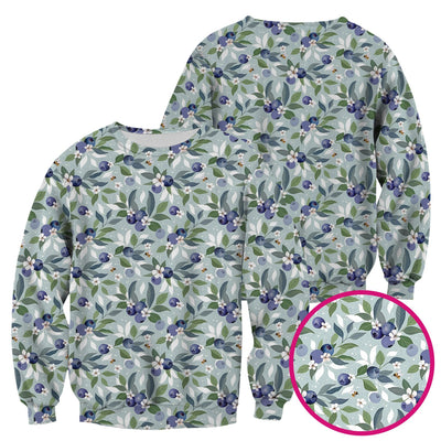 Fresh Blueberry Blossom Garden Pattern Nurse Scrub Top, Breathable Fabrics Nursing Uniform