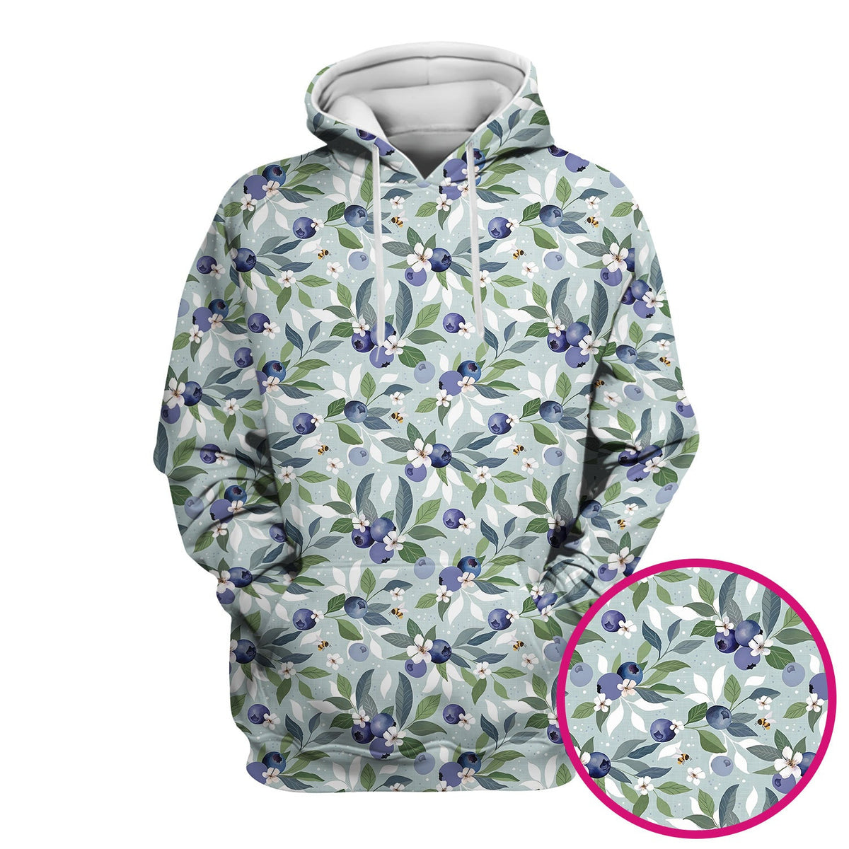 Fresh Blueberry Blossom Garden Pattern Nurse Scrub Top, Breathable Fabrics Nursing Uniform