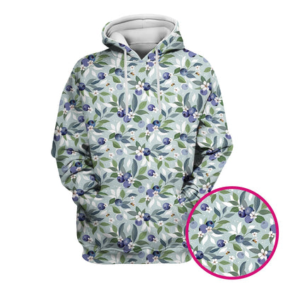 Fresh Blueberry Blossom Garden Pattern Nurse Scrub Top, Breathable Fabrics Nursing Uniform
