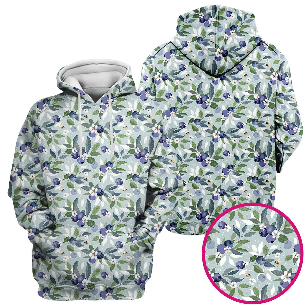 Fresh Blueberry Blossom Garden Pattern Nurse Scrub Top, Breathable Fabrics Nursing Uniform