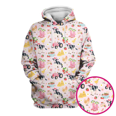 Cute Farm Animals & Strawberry Garden Pattern Scrub Top, Comfortable Scrubs for Nurses