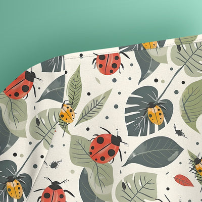 Cute Ladybug Leaf Nature Pattern Scrub Top, Comfortable Scrubs for Nurses