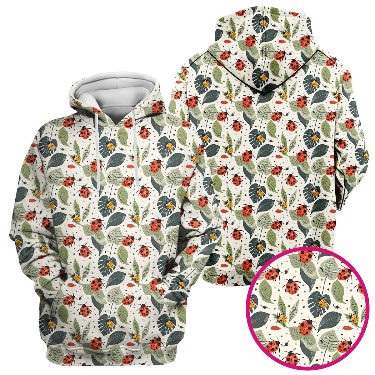 Cute Ladybug Leaf Nature Pattern Scrub Top, Comfortable Scrubs for Nurses