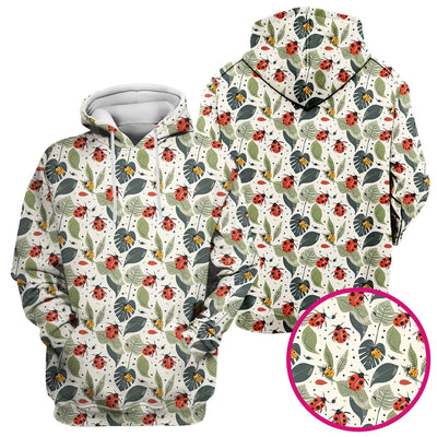 Cute Ladybug Leaf Nature Pattern Scrub Top, Comfortable Scrubs for Nurses