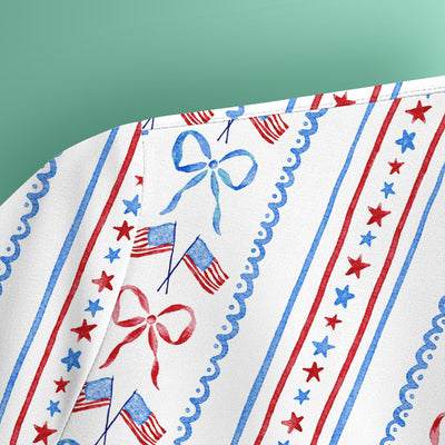 Patriotic USA Flag Bow Stripe Pattern Scrub Top, Comfortable Scrubs for Nurses