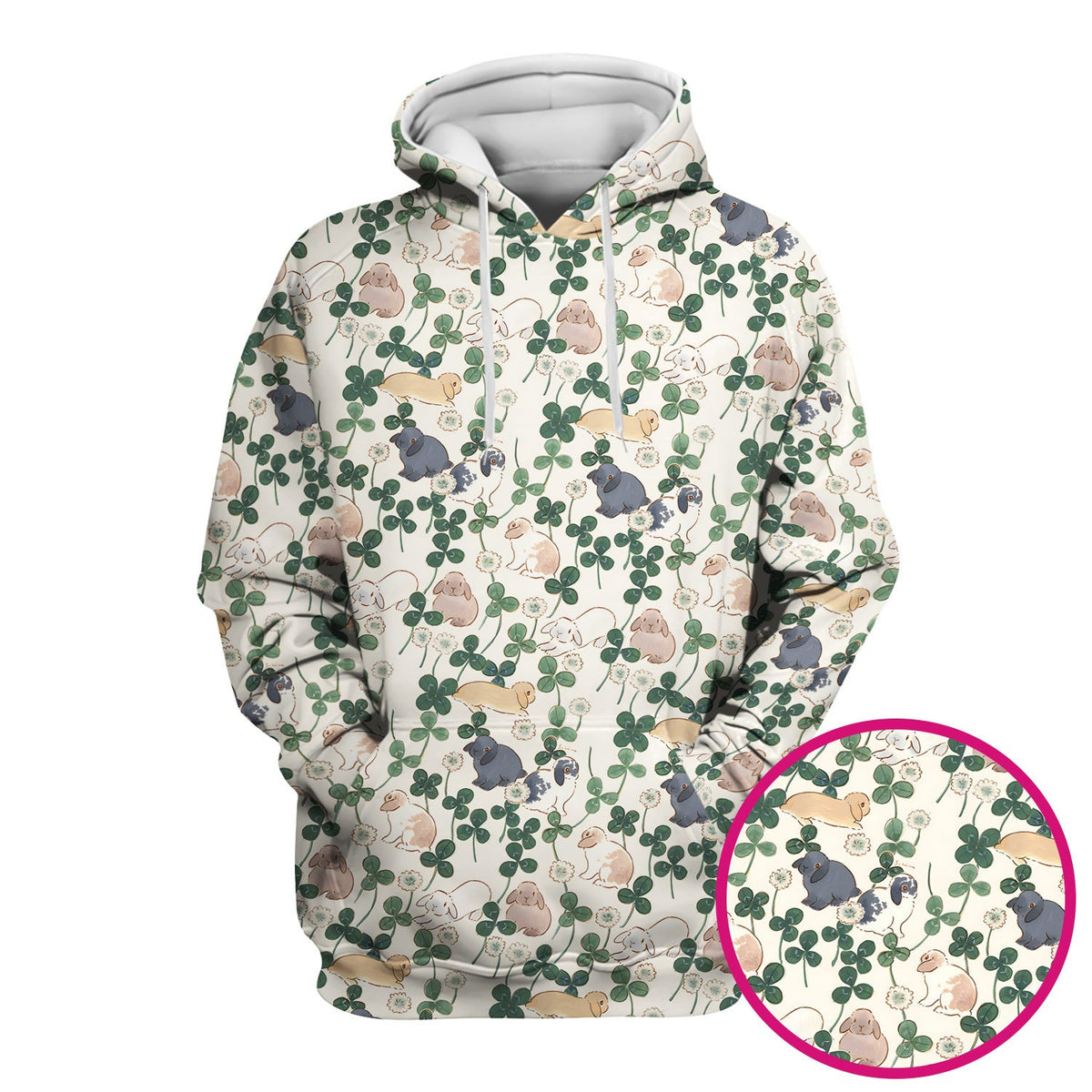 Cute Bunny Clover Garden Meadow Pattern Nurse Scrub Top, Comfortable Scrubs for Nurses