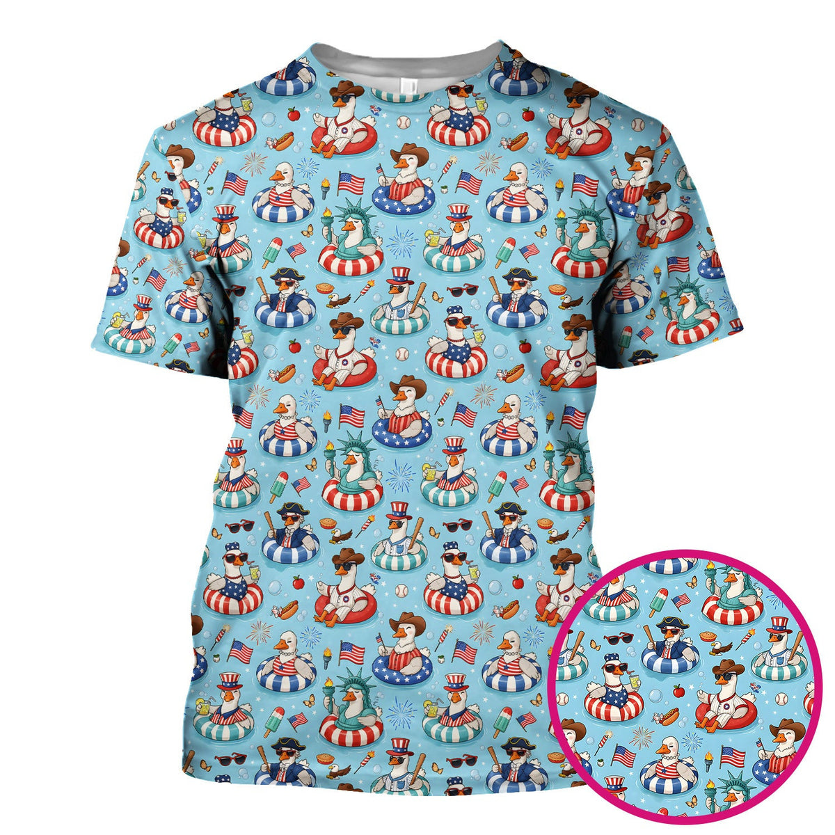 Funny Patriotic Duck Pool Party Pattern Scrub Top, Comfortable Scrubs for Nurses