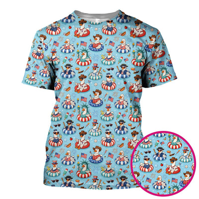 Funny Patriotic Duck Pool Party Pattern Scrub Top, Comfortable Scrubs for Nurses