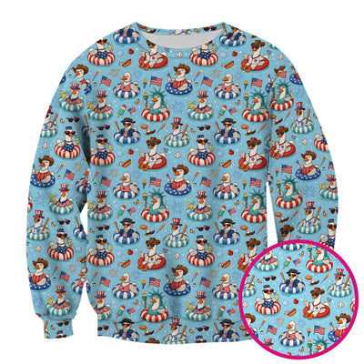 Funny Patriotic Duck Pool Party Pattern Scrub Top, Comfortable Scrubs for Nurses