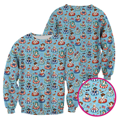 Funny Patriotic Duck Pool Party Pattern Scrub Top, Comfortable Scrubs for Nurses