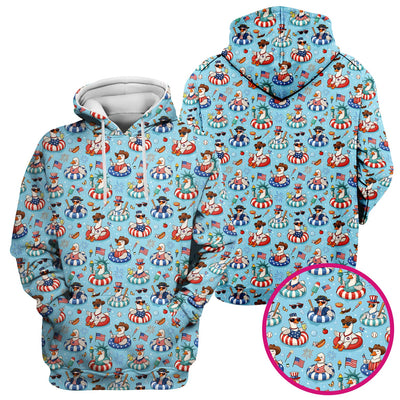Funny Patriotic Duck Pool Party Pattern Scrub Top, Comfortable Scrubs for Nurses
