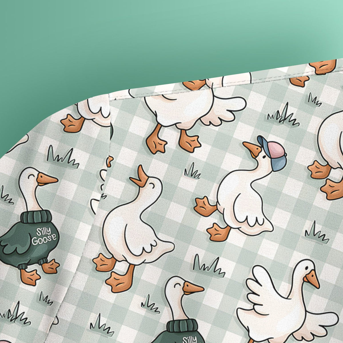 Funny Goose Wearing Sweater On Plaid Background Pattern Scrub Top, Comfortable Scrubs for Nurses
