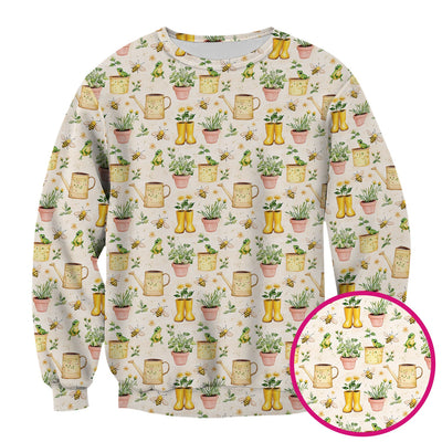 Cute Nurse Frog And Bee Garden Pattern Scrub Top, Breathable Fabrics Nursing Uniform