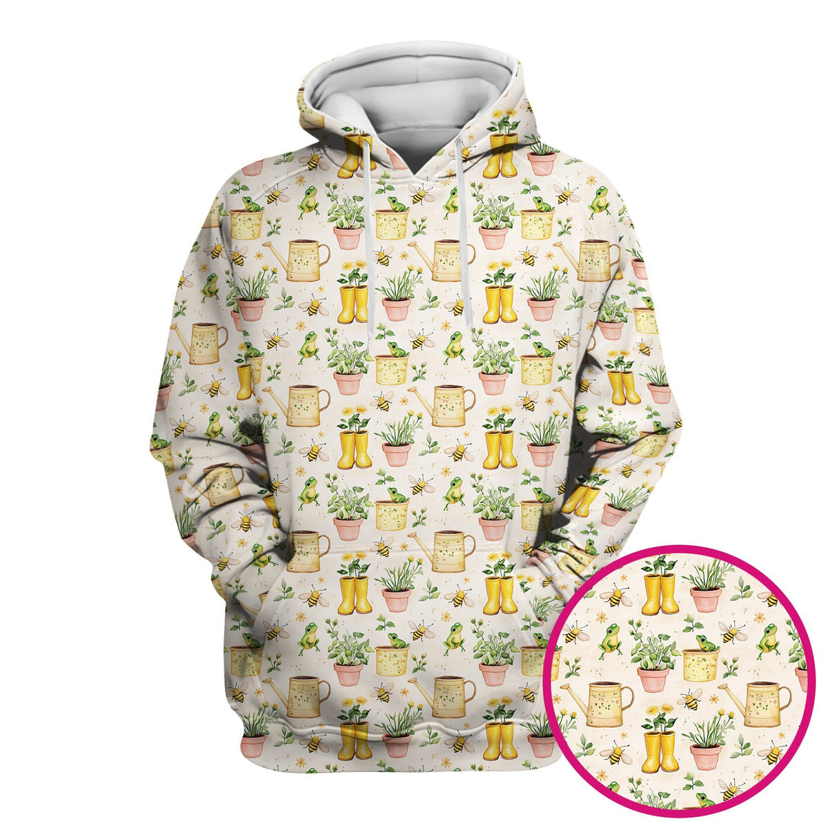 Cute Nurse Frog And Bee Garden Pattern Scrub Top, Breathable Fabrics Nursing Uniform