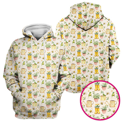 Cute Nurse Frog And Bee Garden Pattern Scrub Top, Breathable Fabrics Nursing Uniform