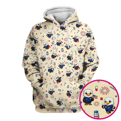 Patriotic Nurse Eagle Fireworks Medical Pattern Scrub Top, Breathable Fabrics Nursing Uniform