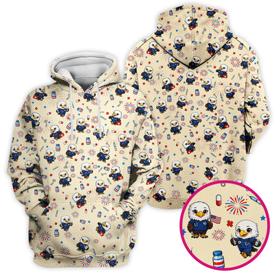 Patriotic Nurse Eagle Fireworks Medical Pattern Scrub Top, Breathable Fabrics Nursing Uniform