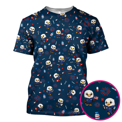 Patriotic Nurse Eagle Fireworks Medical Pattern Scrub Top, Breathable Fabrics Nursing Uniform