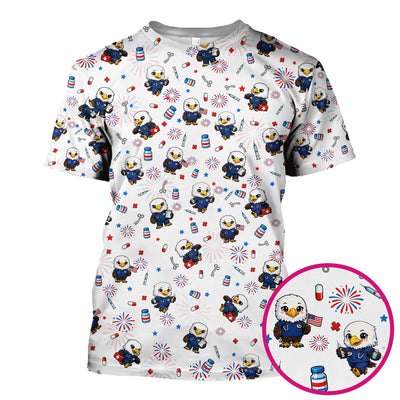 Patriotic Nurse Eagle Fireworks Medical Pattern Scrub Top, Breathable Fabrics Nursing Uniform