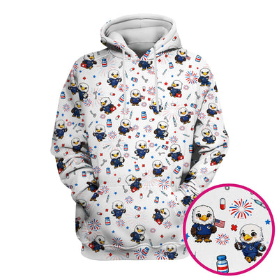 Patriotic Nurse Eagle Fireworks Medical Pattern Scrub Top, Breathable Fabrics Nursing Uniform