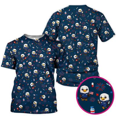 Patriotic Nurse Eagle Fireworks Medical Pattern Scrub Top, Breathable Fabrics Nursing Uniform