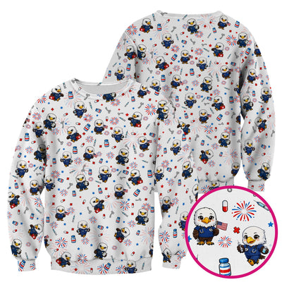 Patriotic Nurse Eagle Fireworks Medical Pattern Scrub Top, Breathable Fabrics Nursing Uniform