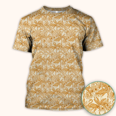 Tropical Flamingo Palm Leaves Pattern Scrub Top, Comfortable Scrubs for Nurses