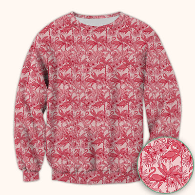 Tropical Flamingo Palm Leaves Pattern Scrub Top, Comfortable Scrubs for Nurses