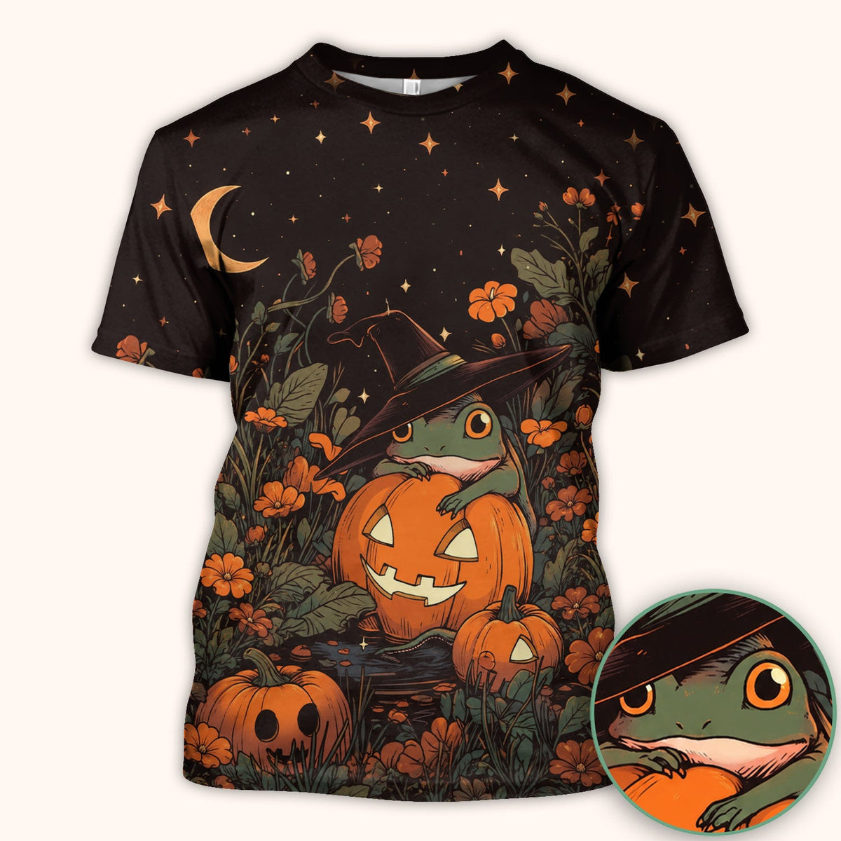 Cute Pumpkin and Frog Pattern Scrub Top, Comfortable Scrubs for Nurses, Gift Halloween for Pediatric Nurses, RN, CNA