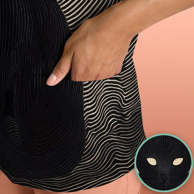 Black Cat Line Art Print Scrub Top, Comfortable Scrubs for Nurses