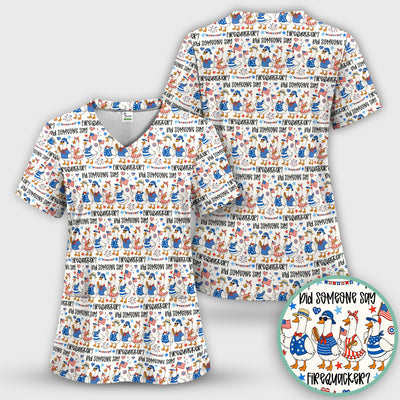Funny Patriotic Goose Pattern Scrub Top, Comfortable Scrubs for Nurses