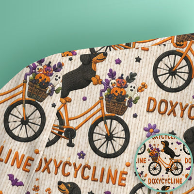 Halloween Dachshund with Doxycycline Bike Print Scrub Top, Comfortable Scrubs for Nurses