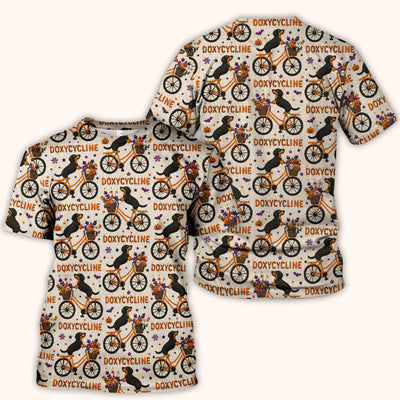 Halloween Dachshund with Doxycycline Bike Print Scrub Top, Comfortable Scrubs for Nurses