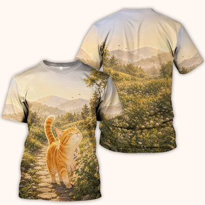 Sunny Mountain Cat Pattern Scrub Top, Comfortable Scrubs for Nurses