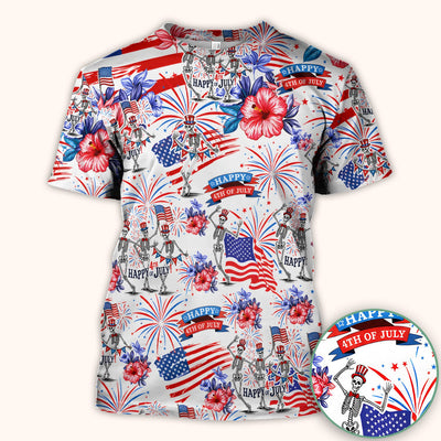 Funny 4th Of July Skeleton Nurse for RN & CNA, Patriotic Fireworks Medical Uniform Scrub Top, Comfortable Scrubs for Nurses