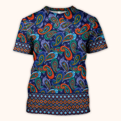 Colorful Paisley Geometric Border Pattern Scrub Top, Comfortable Scrubs for Nurses