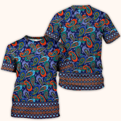 Colorful Paisley Geometric Border Pattern Scrub Top, Comfortable Scrubs for Nurses