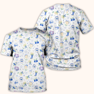 Cute Blueberry Bow Print Scrub Top, Comfortable Scrubs for Nurses