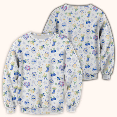 Cute Blueberry Bow Print Scrub Top, Comfortable Scrubs for Nurses