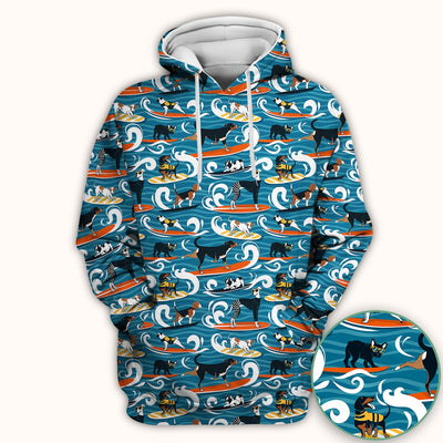 Surfing Dogs Ocean Wave Print Scrub Top, Comfortable Scrubs for Nurses