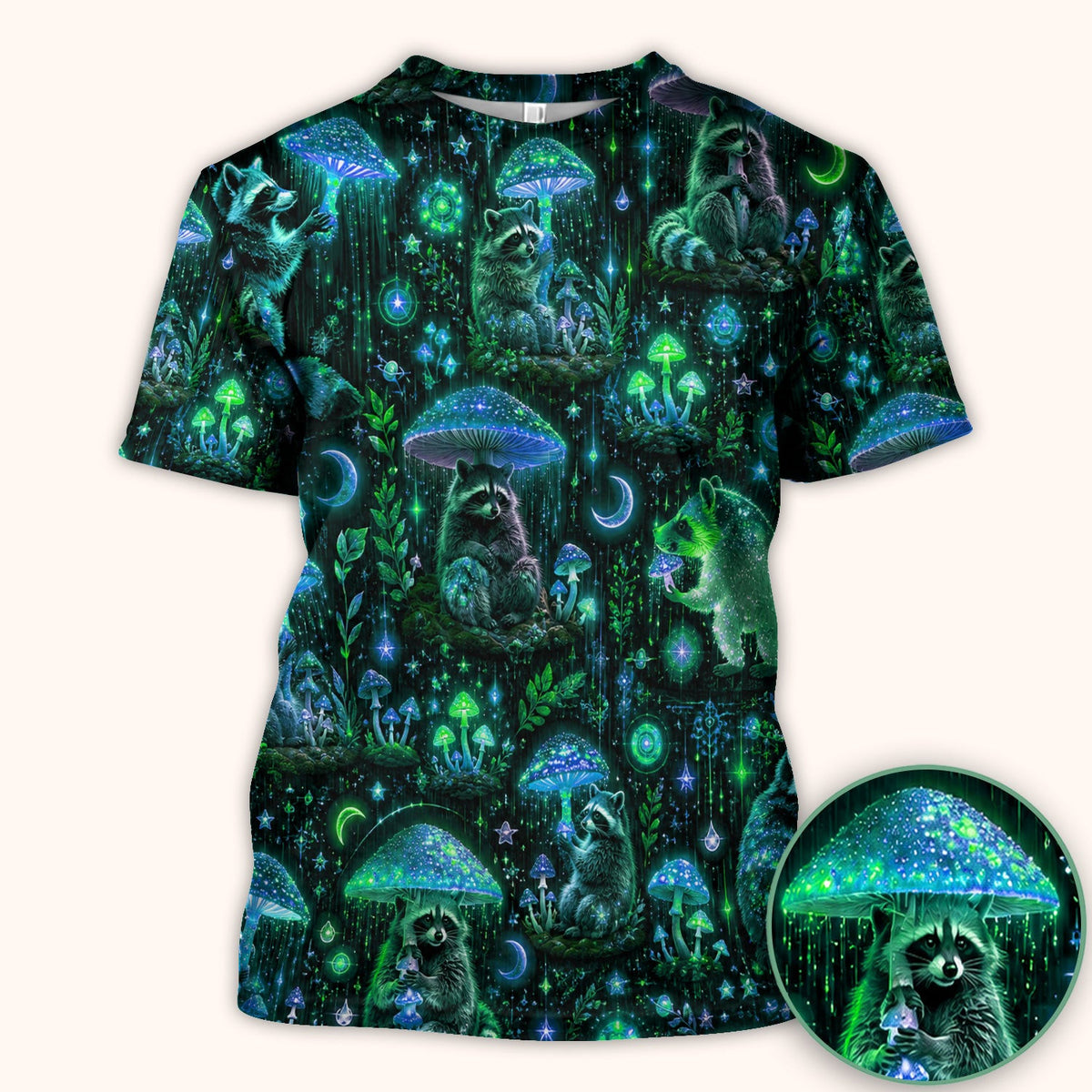 Glowing Raccoon Forest Pattern Scrub Top, Comfortable Scrubs for Nurses