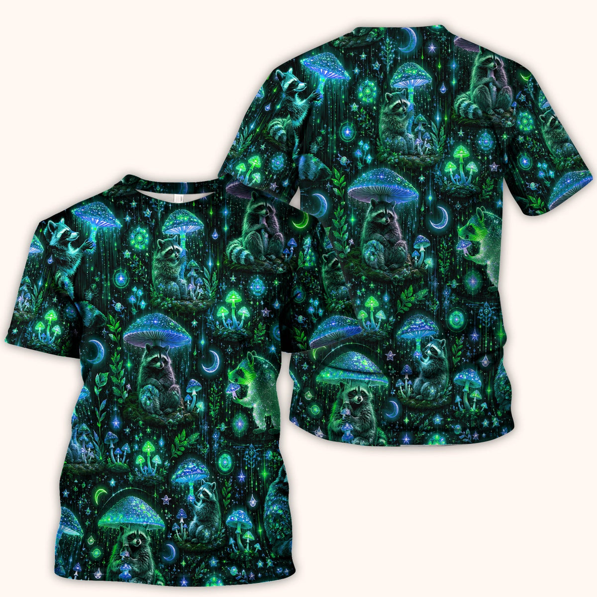 Glowing Raccoon Forest Pattern Scrub Top, Comfortable Scrubs for Nurses