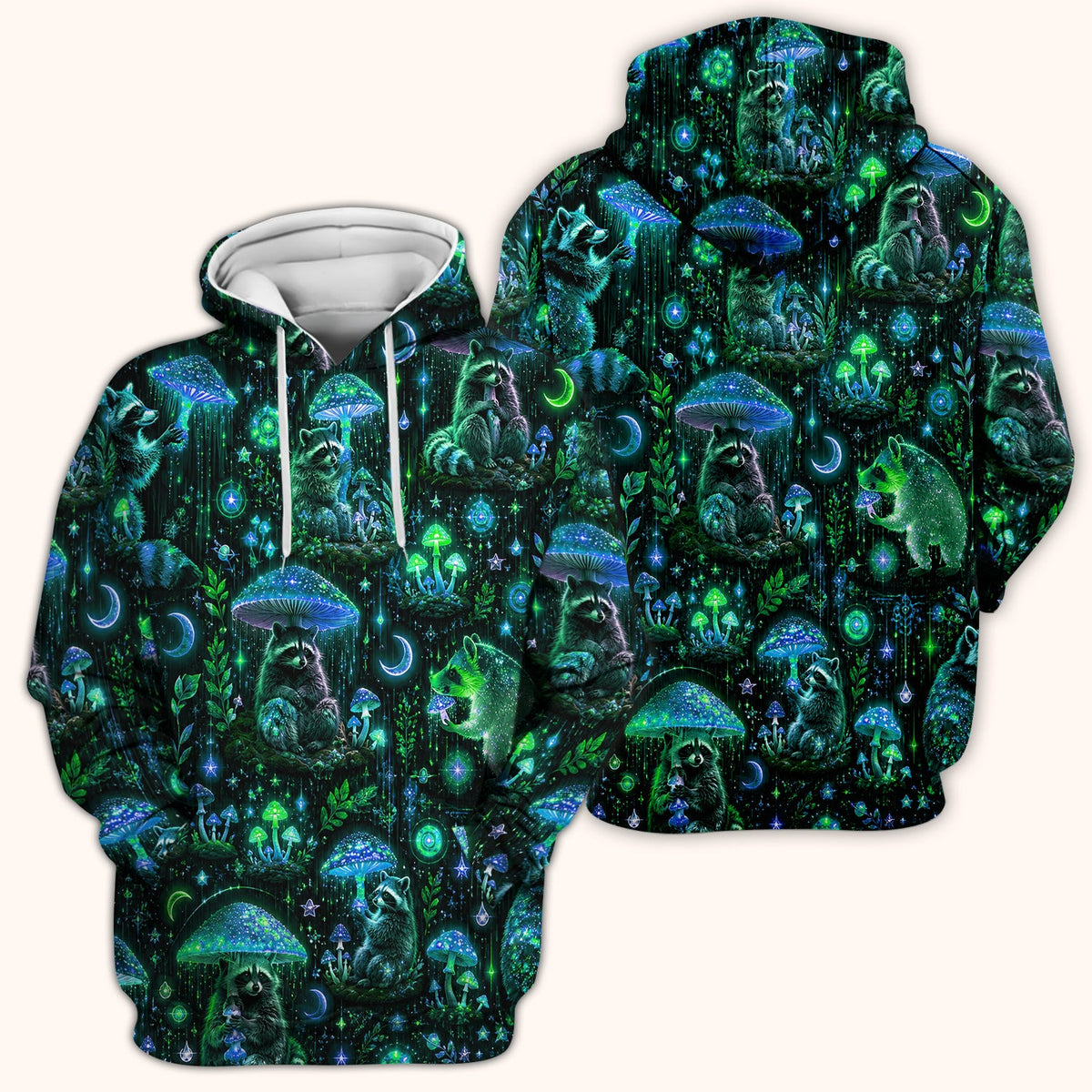 Glowing Raccoon Forest Pattern Scrub Top, Comfortable Scrubs for Nurses