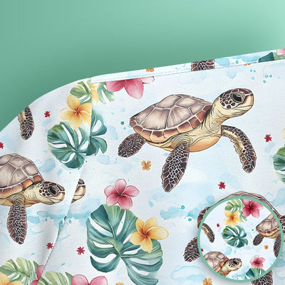 Sea Turtle Tropical Floral Pattern Scrub Top, Comfortable Scrubs for Nurses
