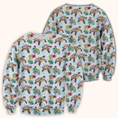 Sea Turtle Tropical Floral Pattern Scrub Top, Comfortable Scrubs for Nurses