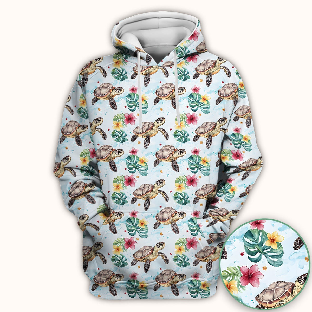 Sea Turtle Tropical Floral Pattern Scrub Top, Comfortable Scrubs for Nurses