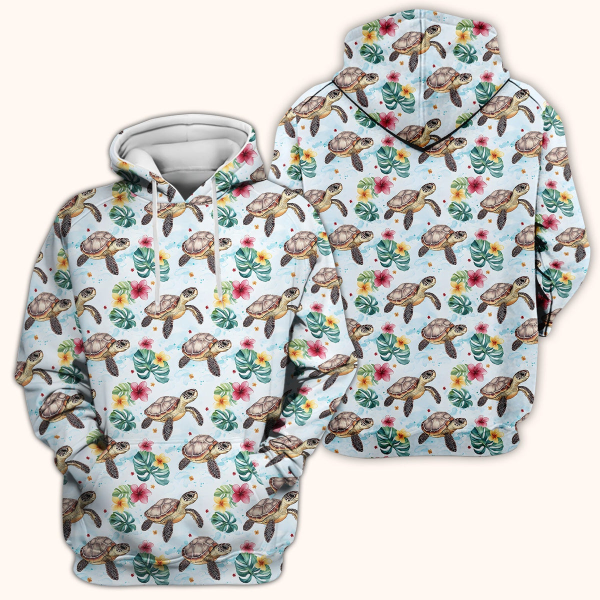 Sea Turtle Tropical Floral Pattern Scrub Top, Comfortable Scrubs for Nurses