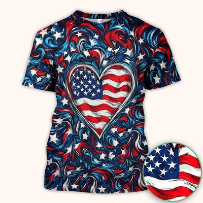 American Flag Heart Pattern Scrub Top, Comfortable Scrubs for Nurses