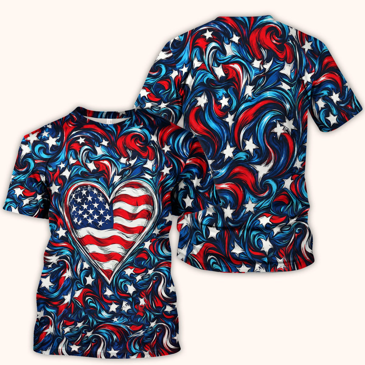 American Flag Heart Pattern Scrub Top, Comfortable Scrubs for Nurses