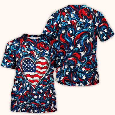 American Flag Heart Pattern Scrub Top, Comfortable Scrubs for Nurses